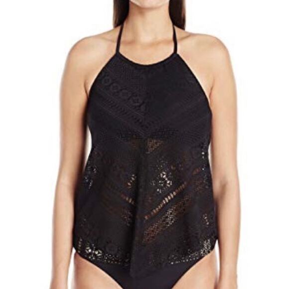 Bleu Rod Beattie Black Crochet High Neck Tankini Top 18W NWT - Picture 2 of 3